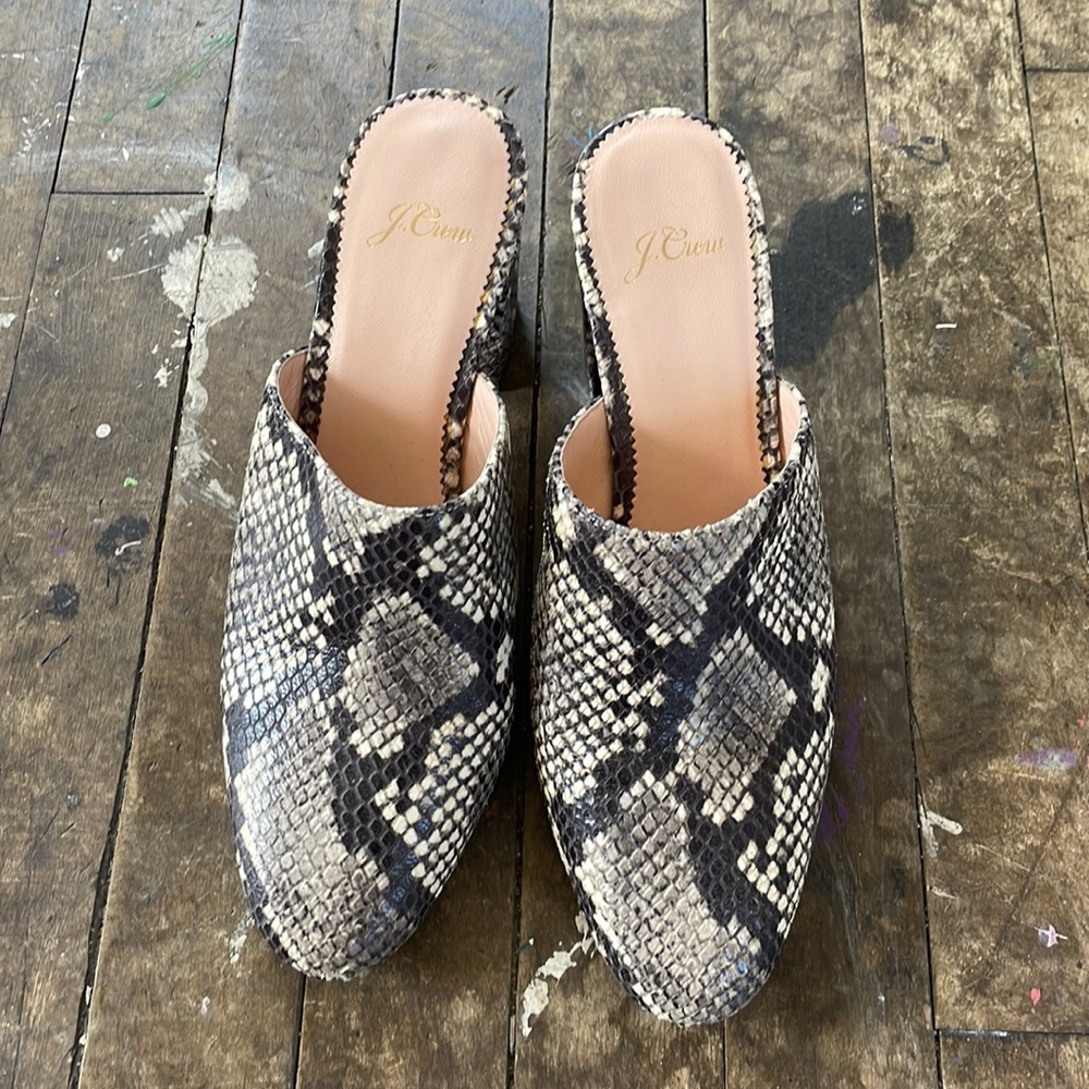 Grey snakeskin J.Crew mules